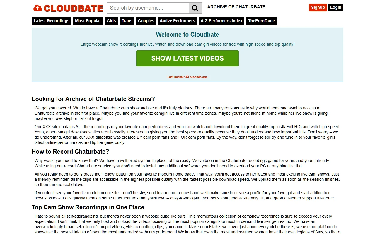 Screenshot of Cloudbate